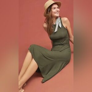 Anthropologie (S) Ribbed Kingsolver Tank Dress Moss Green Asymmetrical Midi